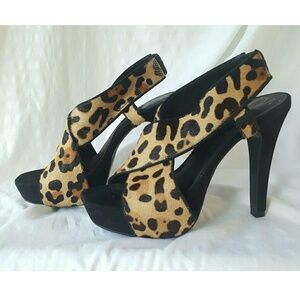 NEW DVF open toe cheetah calf hair criss-cross slingback heels